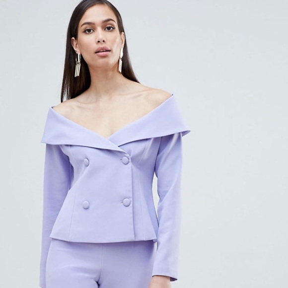 NWT ASOS Lavish Alice Bardot Double Breasted Tuxedo Jacket Lavender Lilac Sz 2 - Picture 2 of 9